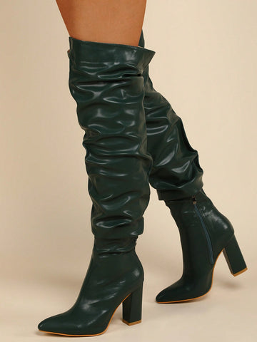 Fashionable Solid Color Fold Over Boots shein
