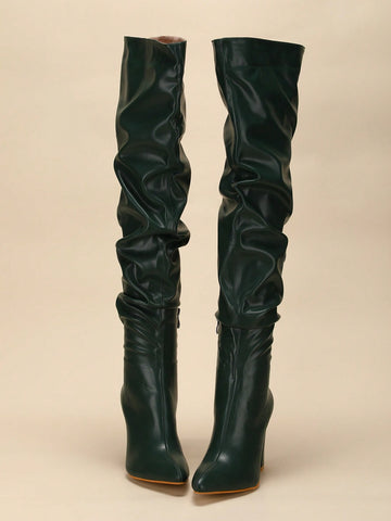 Fashionable Solid Color Fold Over Boots shein