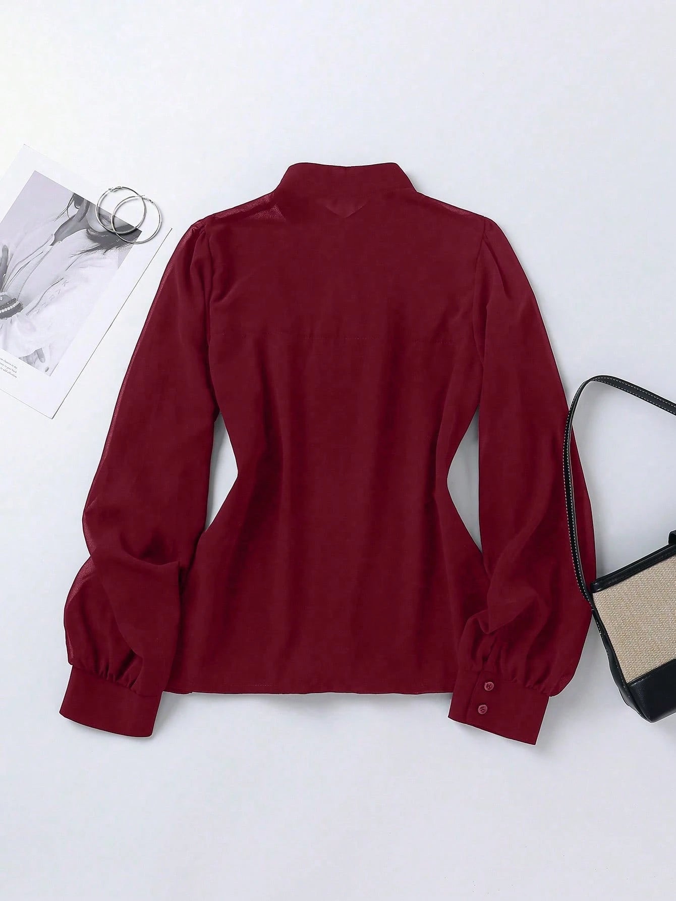 Solid Color Long Sleeve Single-Breasted Fashionable Elegant Versatile Blouse shein