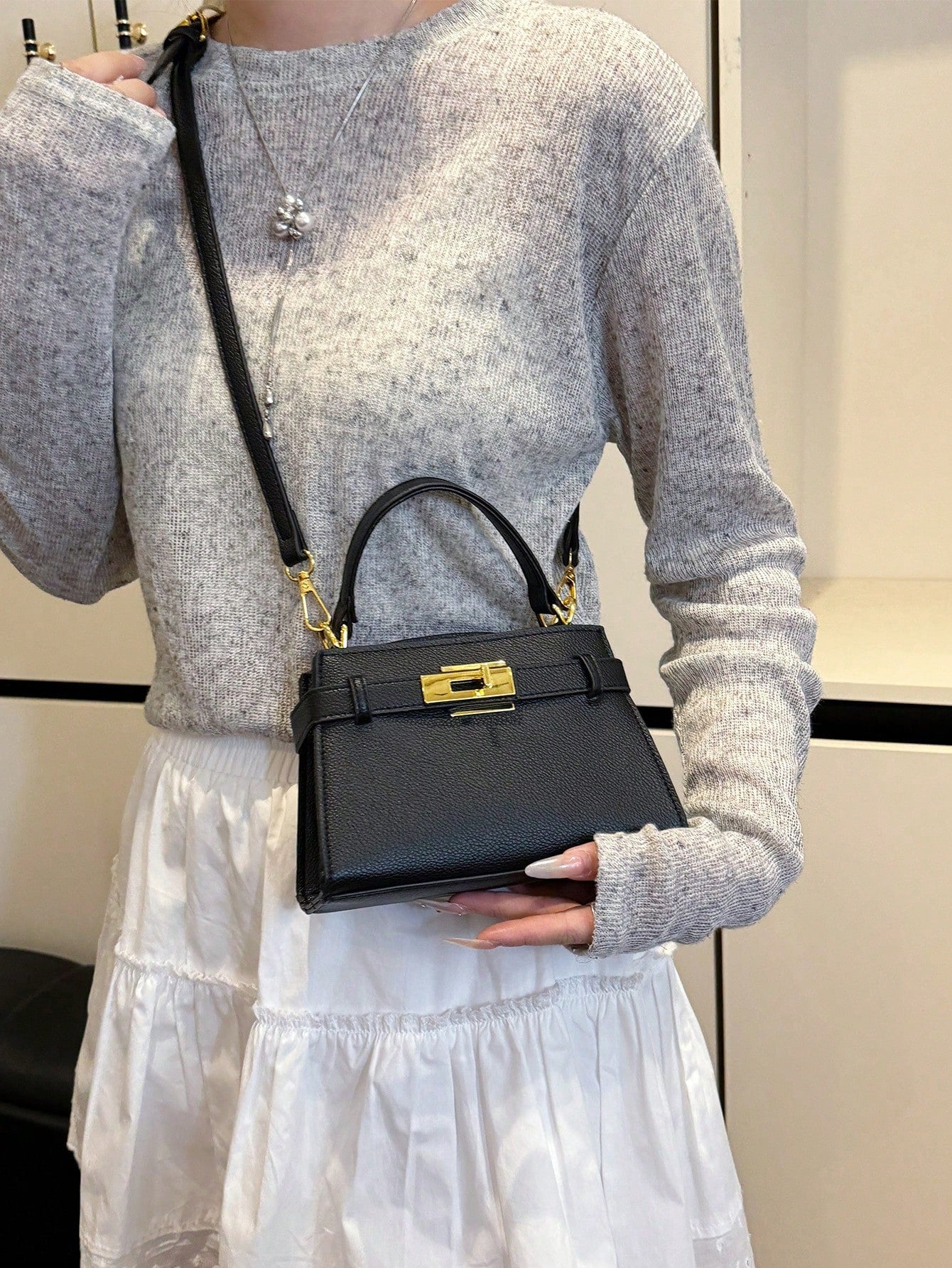 Fashionable High-End Litchi Grain Women's Handbag