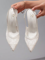 Women's Lace Patchwork High Heel Sandals shein