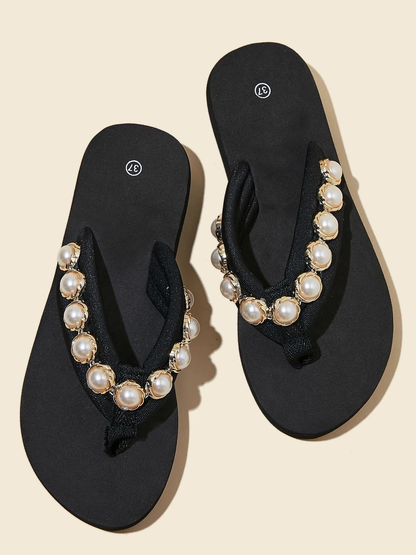 Faux Pearl Decor Flip Flops shein