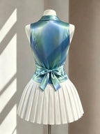Women's Sleeveless V-Neck Tie Waist Bow Elegant Blouse shein