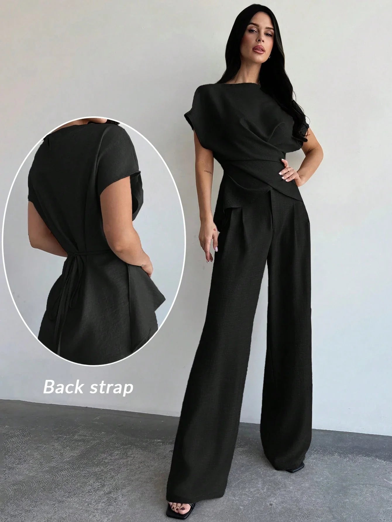 Women's Elegant Commuter Wrap Bustier Corset Top And Flare Leg Pants shein