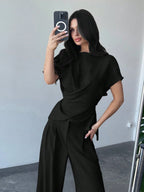 Women's Elegant Commuter Wrap Bustier Corset Top And Flare Leg Pants shein