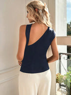 Firerie Elegant Asymmetric Collar Solid Color Shirt shein