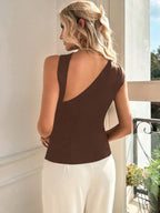 Firerie Elegant Asymmetric Collar Solid Color Shirt shein