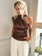 Firerie Elegant Asymmetric Collar Solid Color Shirt shein