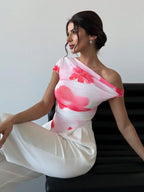 Asymmetrical Hem Open Shoulder Asymmetrical Short Sleeve Cropped T-Shirt shein