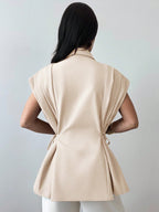 Elegant Versatile Metal Button Linen Brown Thin Suit Jacket shein