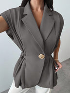 Elegant Versatile Metal Button Linen Brown Thin Suit Jacket shein