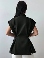 Elegant Versatile Metal Button Linen Brown Thin Suit Jacket shein