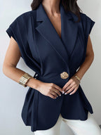 Elegant Versatile Metal Button Linen Brown Thin Suit Jacket shein