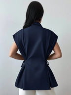 Elegant Versatile Metal Button Linen Brown Thin Suit Jacket shein