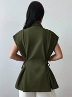 Elegant Versatile Metal Button Linen Brown Thin Suit Jacket shein