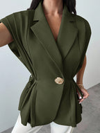 Elegant Versatile Metal Button Linen Brown Thin Suit Jacket shein