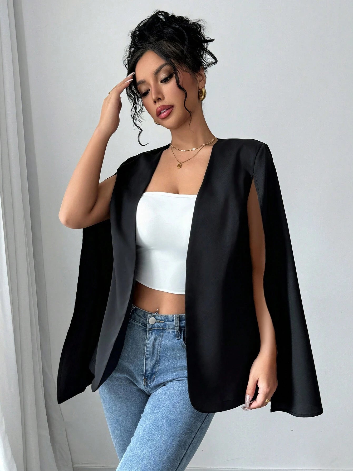 Women Elegant Solid Color Cape Coat