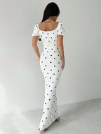 Women Elegant Square Neck Polka Dot Dress shein