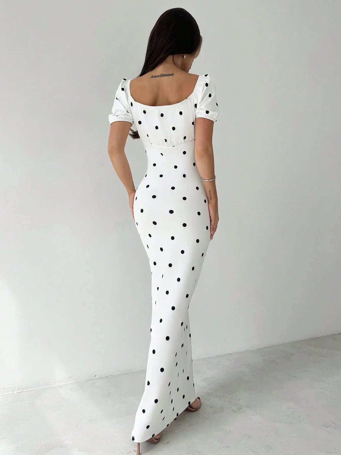 Women Elegant Square Neck Polka Dot Dress shein
