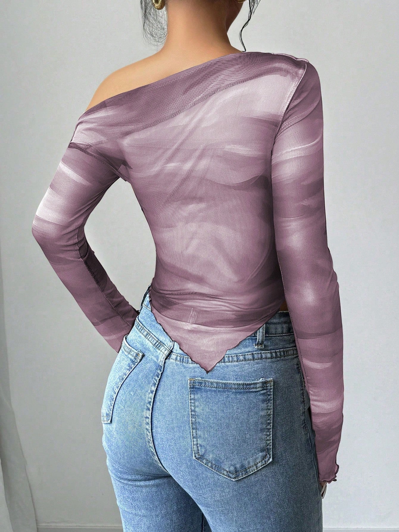 Women's Floral Print Asymmetric Shoulder Long Sleeve T-Shirt shein