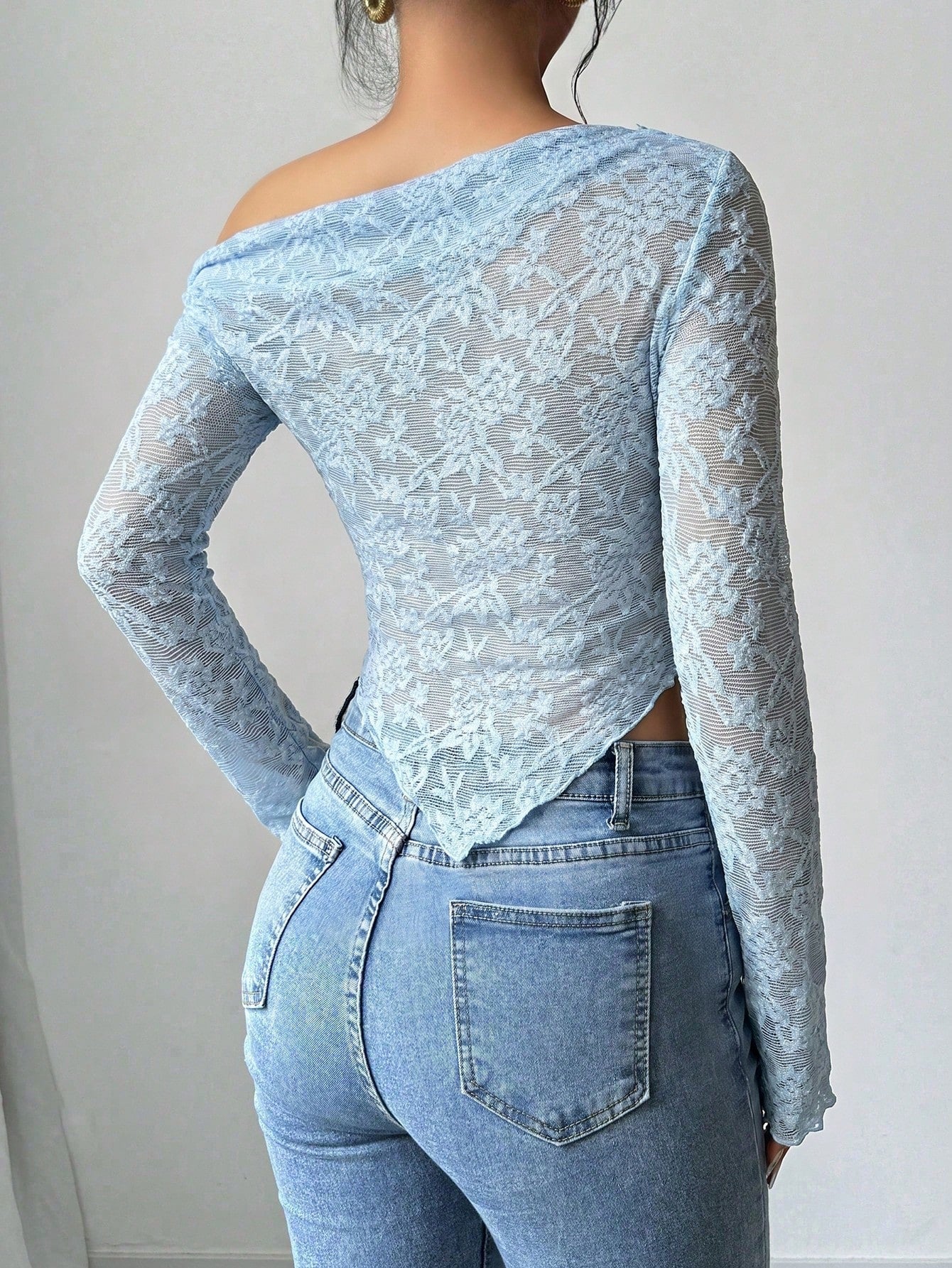 Women's Floral Print Asymmetric Shoulder Long Sleeve T-Shirt shein