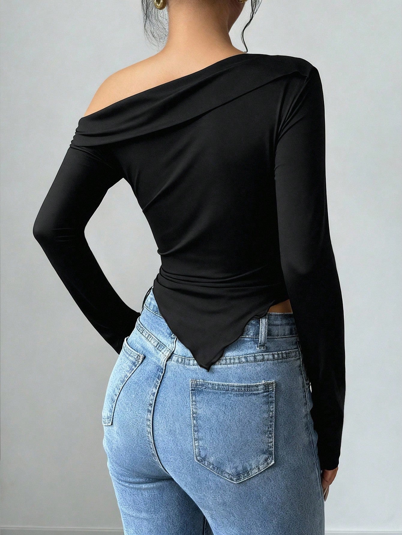 Women's Floral Print Asymmetric Shoulder Long Sleeve T-Shirt shein