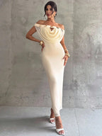 Off Shoulder Plunging Neckline Hollow Metal Decor Mesh Bodycon Maxi Dress shein