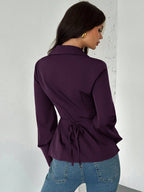 Women's Elegant Waist-Cinched Long-Sleeved Shirt