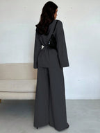 Women Collar Tie Waist Loose Shacket With High Waist Soft Pants shein