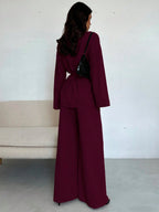 Women Collar Tie Waist Loose Shacket With High Waist Soft Pants shein
