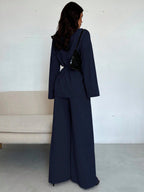 Women Collar Tie Waist Loose Shacket With High Waist Soft Pants shein