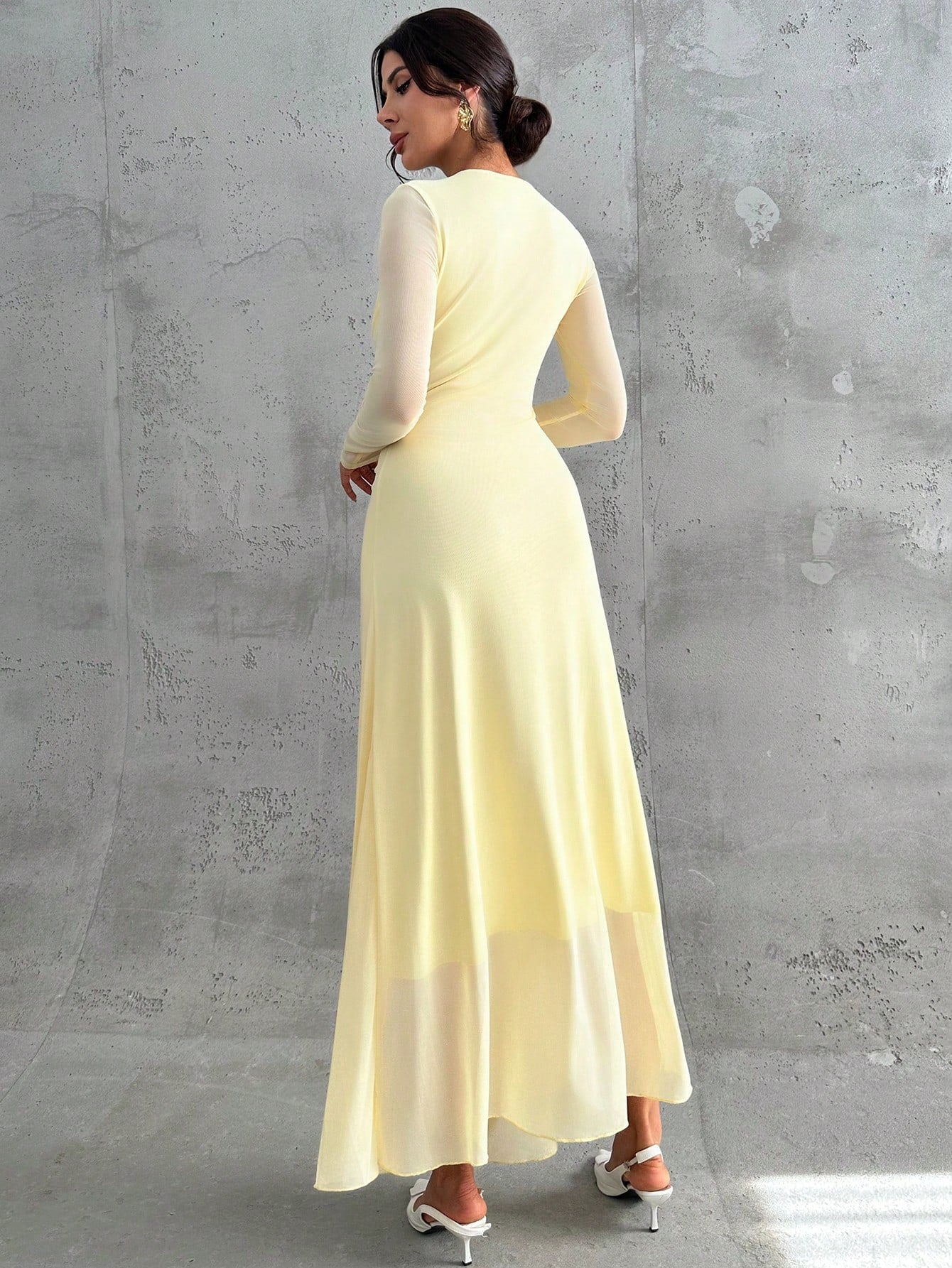 Women's Elegant Vintage Mesh Pleated A-Line Maxi Dress shein