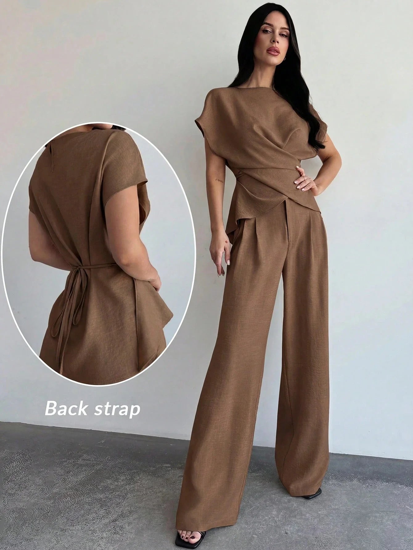 Women's Elegant Commuter Wrap Bustier Corset Top And Flare Leg Pants shein