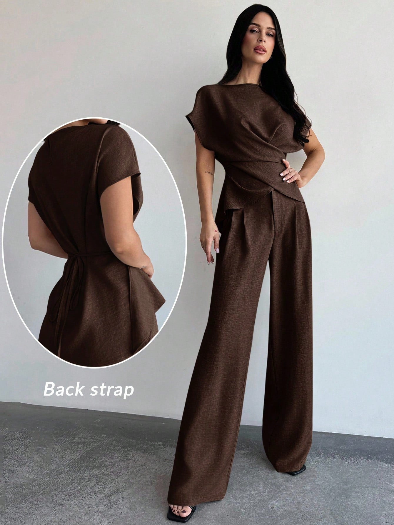 Women's Elegant Commuter Wrap Bustier Corset Top And Flare Leg Pants shein