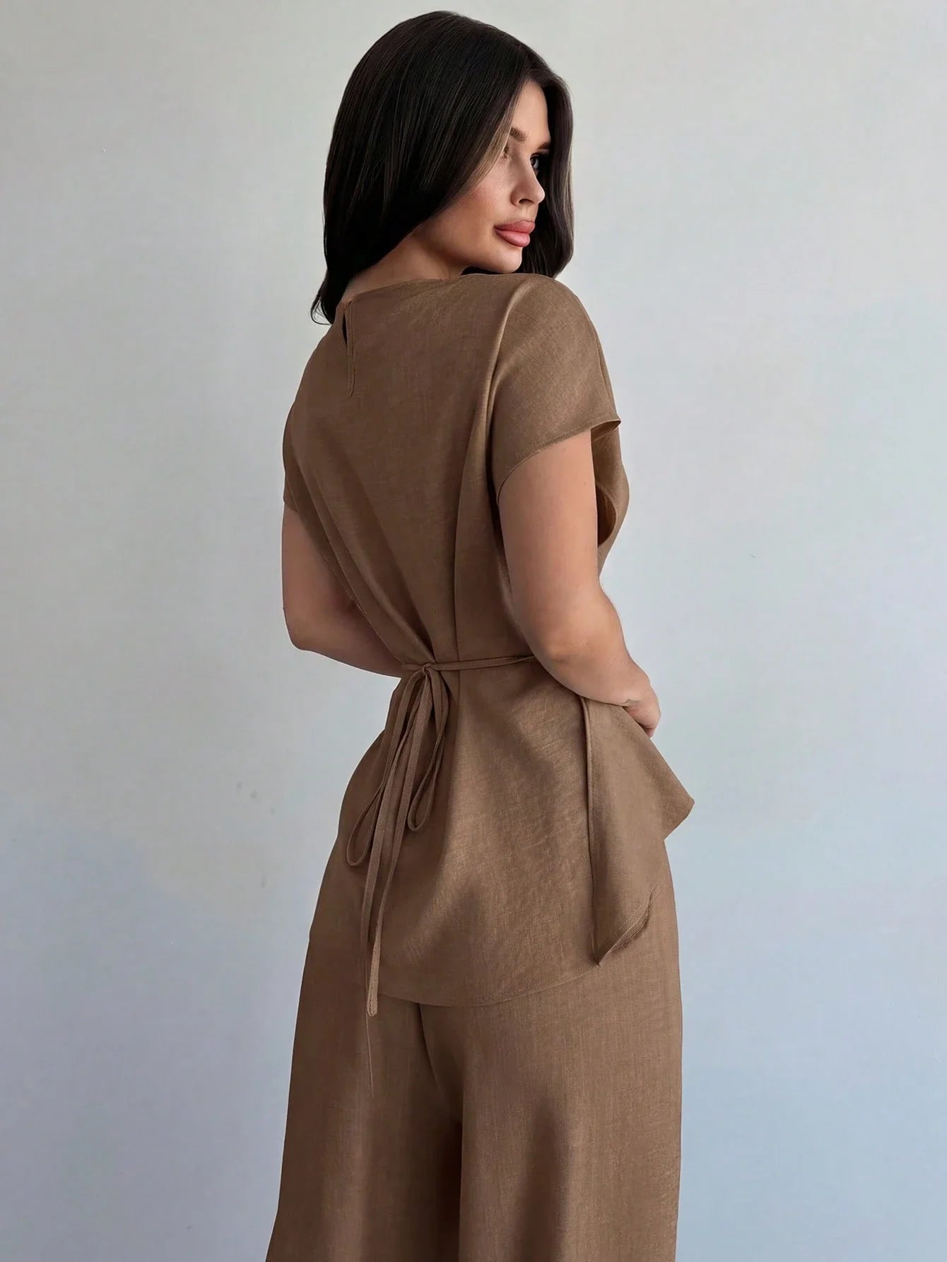 Women's Elegant Commuter Wrap Bustier Corset Top And Flare Leg Pants shein