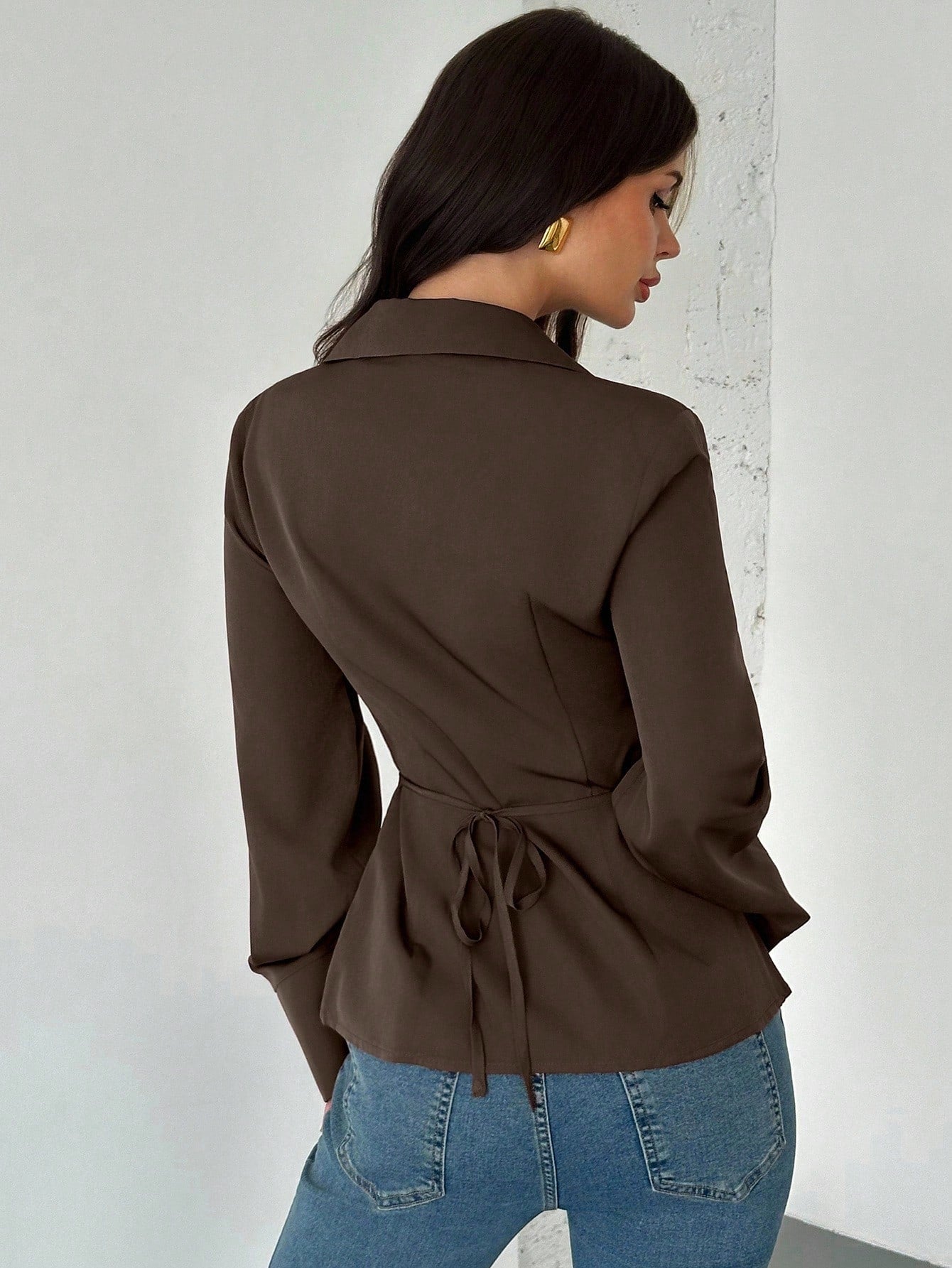 Women's Elegant Waist-Cinched Long-Sleeved Shirt