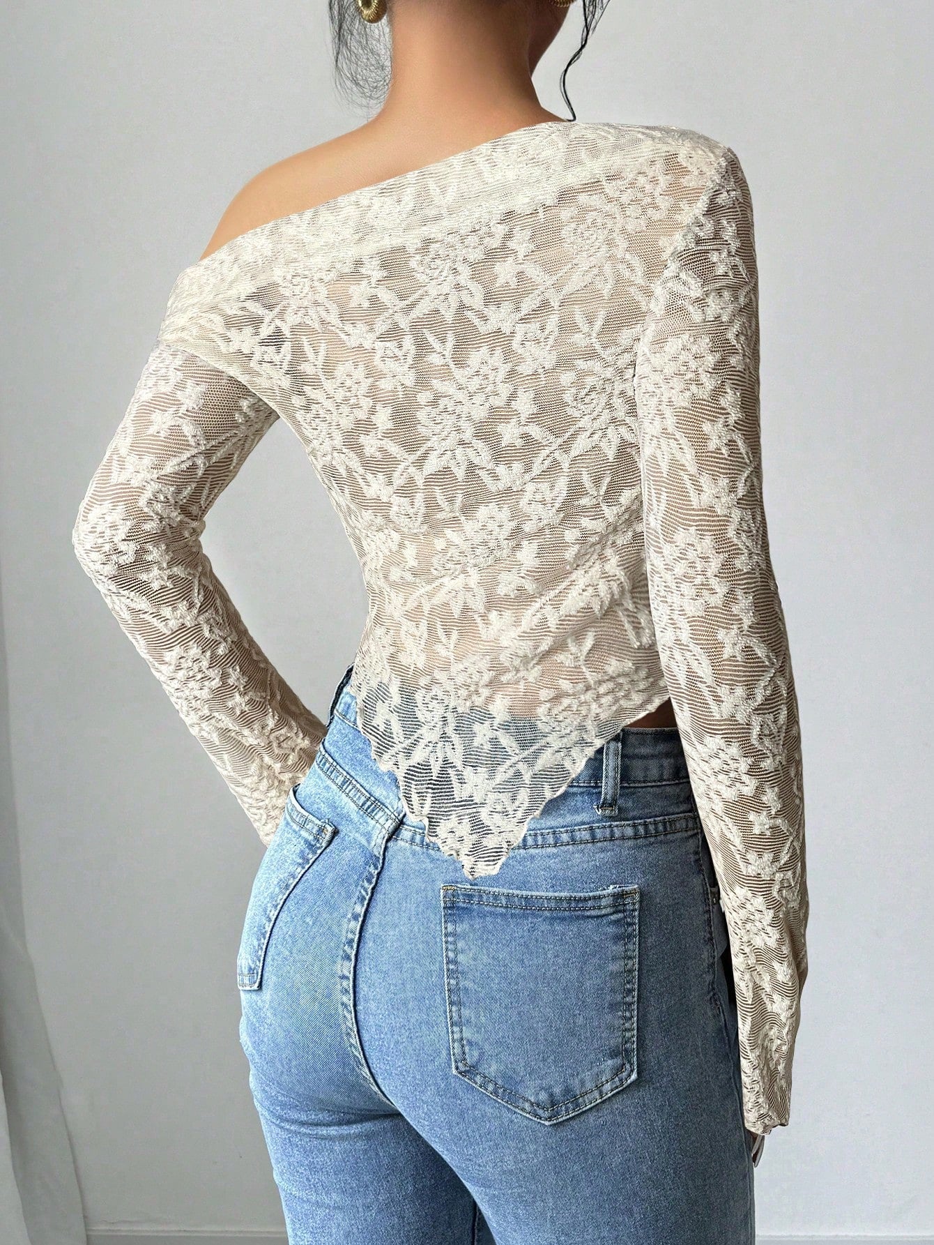 Women's Floral Print Asymmetric Shoulder Long Sleeve T-Shirt shein