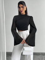 Chiffon Draped Flare White Blouse shein