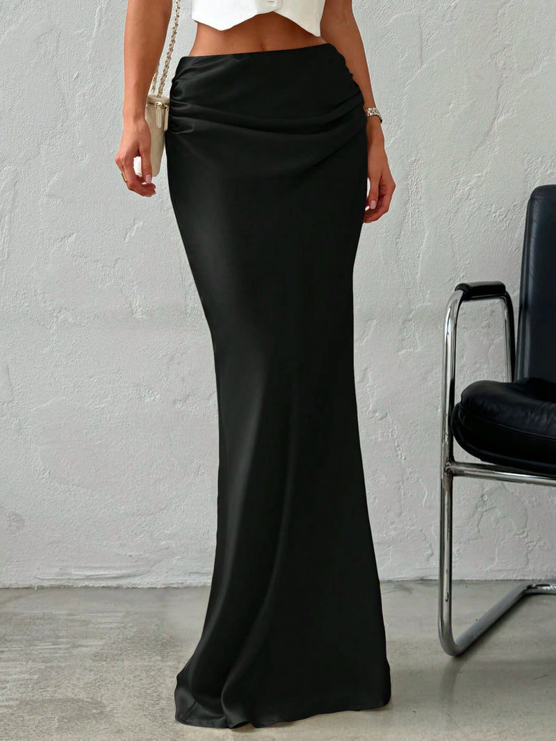 Versatile Solid Satin Maxi Skirt shein