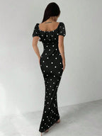 Women Elegant Square Neck Polka Dot Dress shein