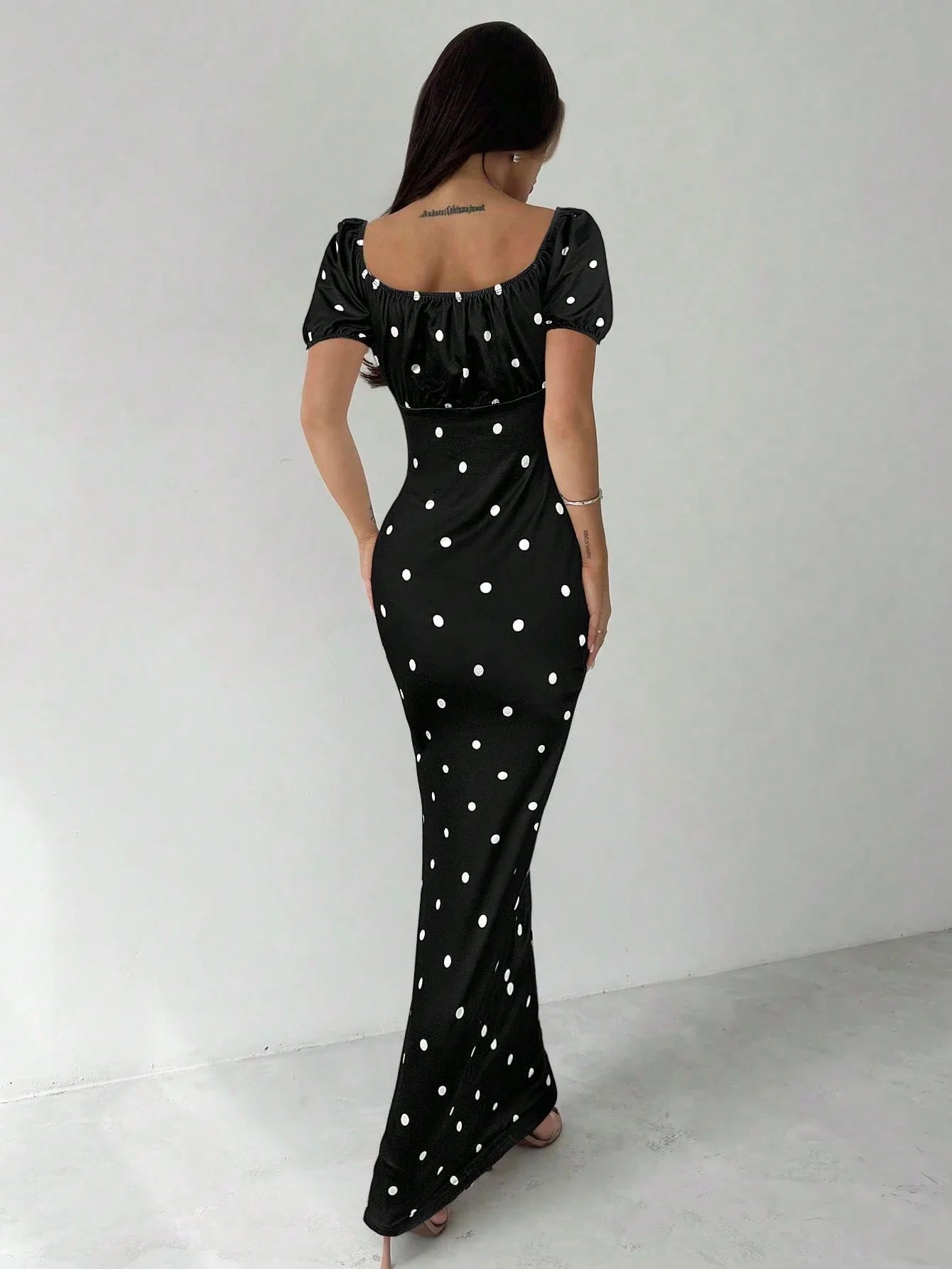 Women Elegant Square Neck Polka Dot Dress shein