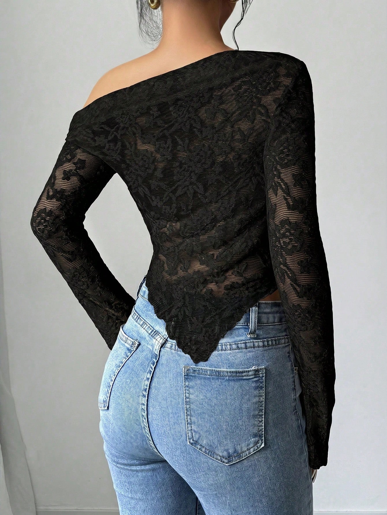 Women's Floral Print Asymmetric Shoulder Long Sleeve T-Shirt shein