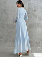 Women's Elegant Vintage Mesh Pleated A-Line Maxi Dress shein