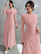 Women's Elegant Vintage Mesh Pleated A-Line Maxi Dress shein