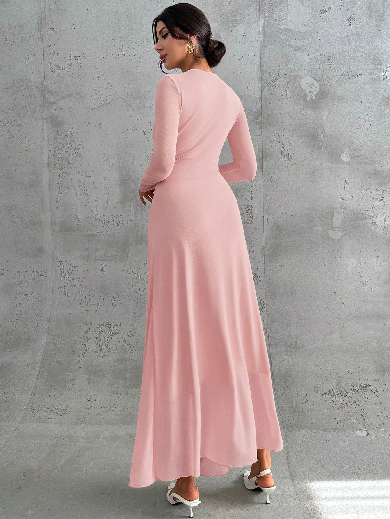 Women's Elegant Vintage Mesh Pleated A-Line Maxi Dress shein