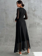 Women's Elegant Vintage Mesh Pleated A-Line Maxi Dress shein