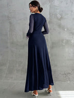 Women's Elegant Vintage Mesh Pleated A-Line Maxi Dress shein