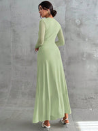 Women's Elegant Vintage Mesh Pleated A-Line Maxi Dress shein
