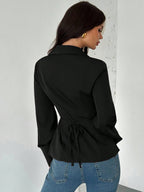 Women's Elegant Waist-Cinched Long-Sleeved Shirt