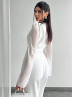 Chiffon Draped Flare White Blouse shein